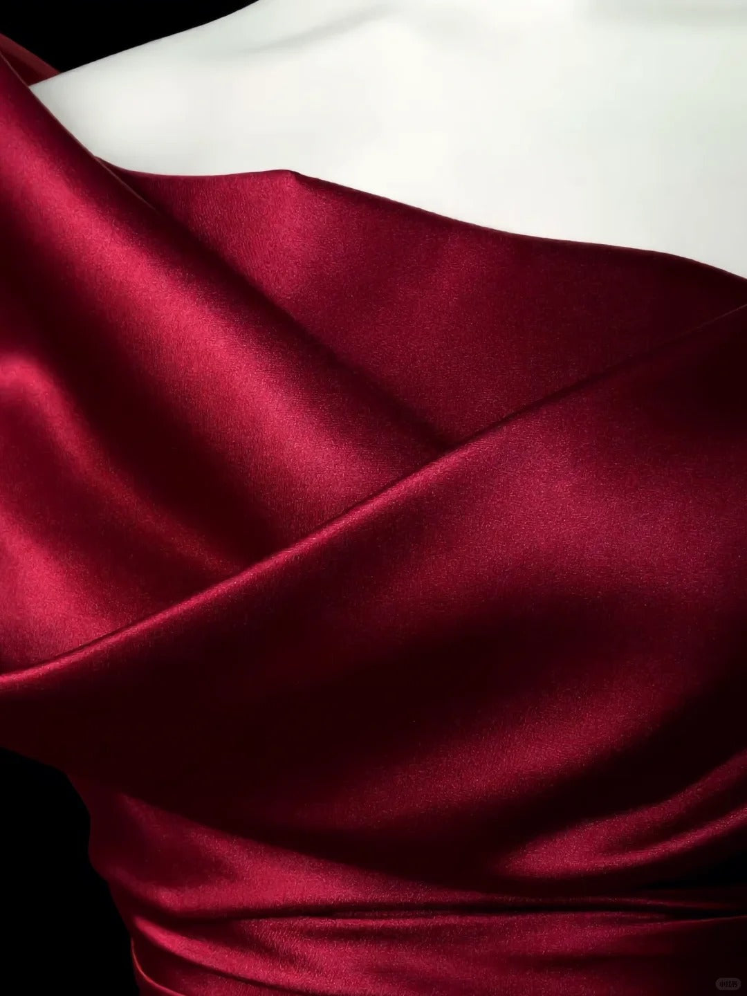 Romantic Burgundy Mermaid Asymmetrical Neck Ruched Satin Dress Prom Dress Evening Dress L455