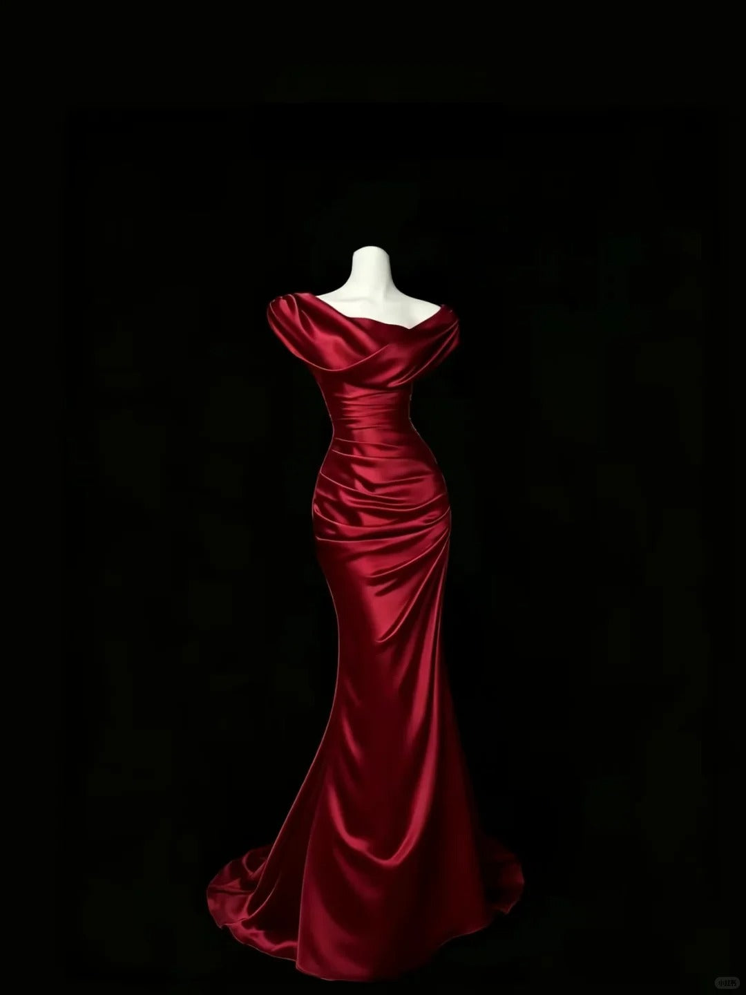 Romantic Burgundy Mermaid Asymmetrical Neck Ruched Satin Dress Prom Dress Evening Dress L455