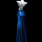 Pretty Royal Blue Sheath Spaghetti Strap Ruched Satin Dress Prom Dress Evening Dress L456