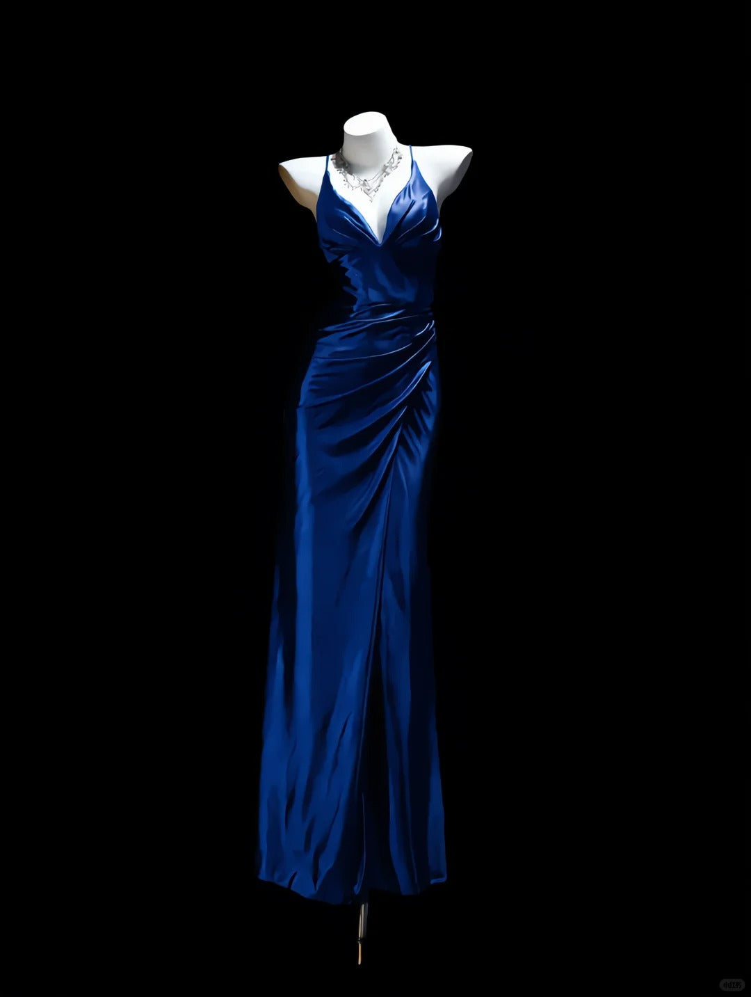 Pretty Royal Blue Sheath Spaghetti Strap Ruched Satin Dress Prom Dress Evening Dress L456