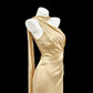 Romantic Light Golden Sheath Asymmetrical Neck Ruched Satin Dress Prom Dress Evening Dress L457
