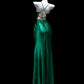 Chic Dark Green Sheath Spaghetti Strap Ruched Satin Dress Prom Dress Evening Dress L458