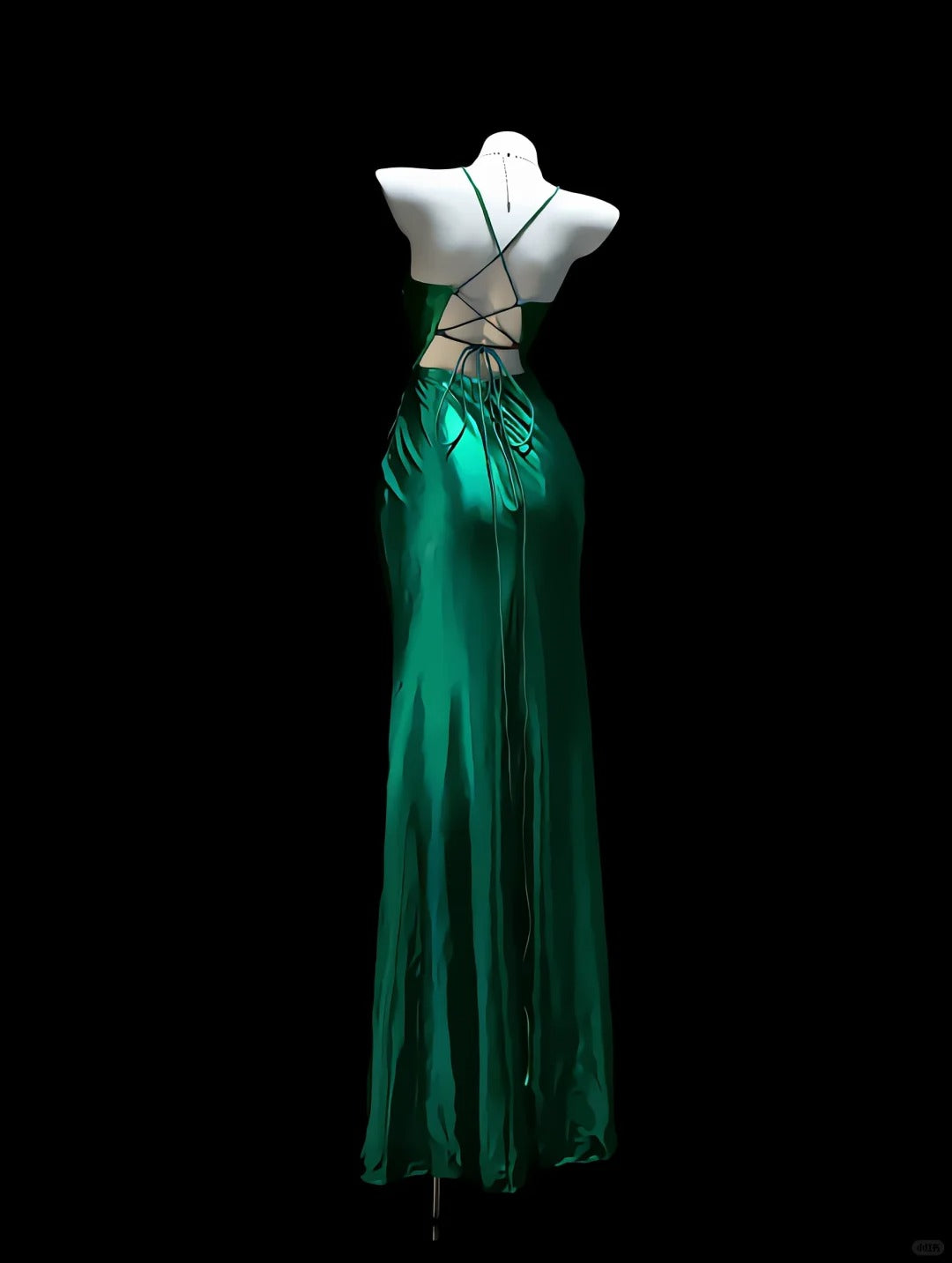Chic Dark Green Sheath Spaghetti Strap Ruched Satin Dress Prom Dress Evening Dress L458