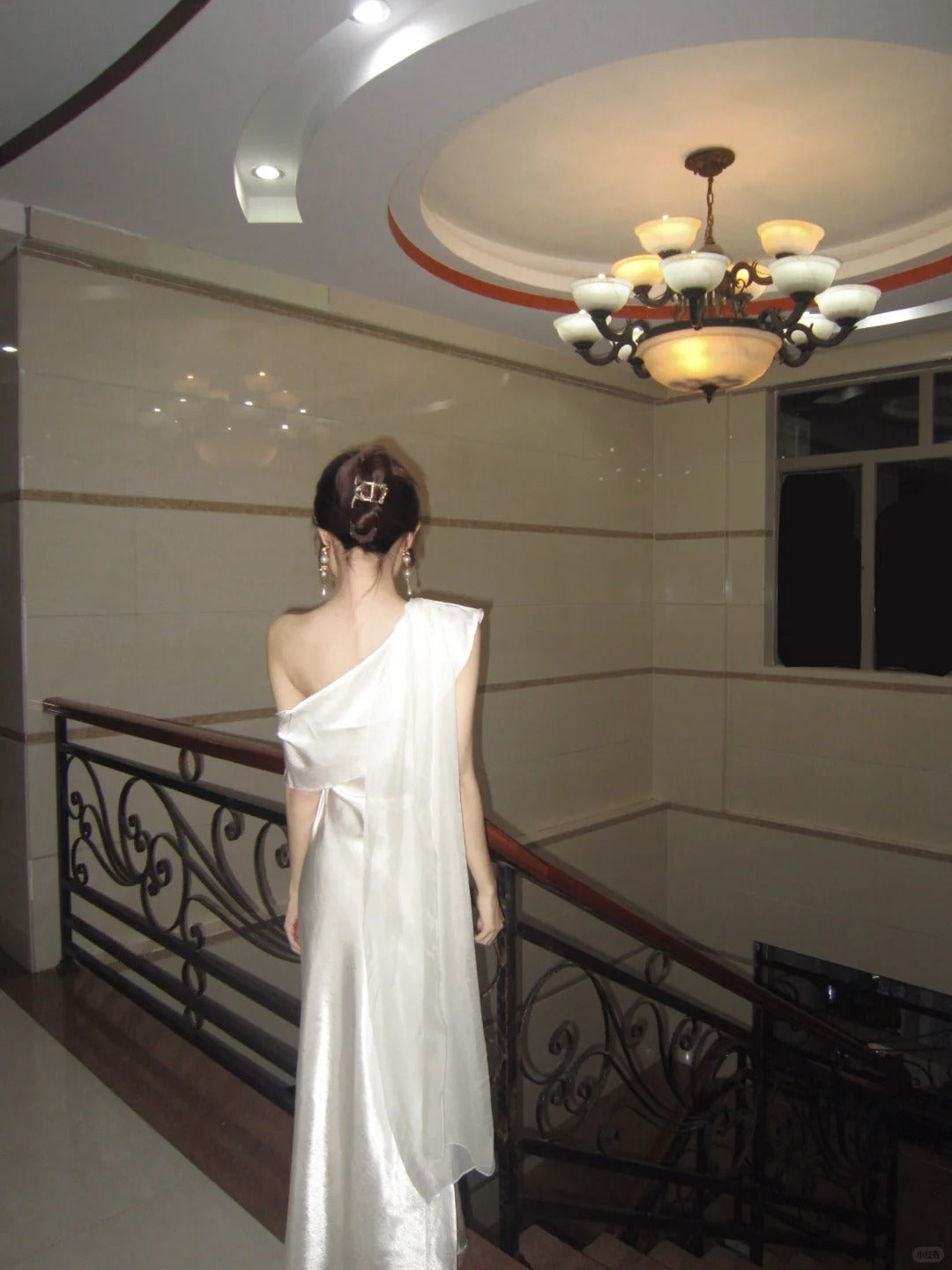 Classy White Mermaid One Shoulder Draped Satin Dress Prom Evening Dress L46