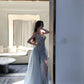 Sparkling Light Blue Sheath Strapless Corset Slit Train Glitter Tulle Dress Prom Evening Dress L460