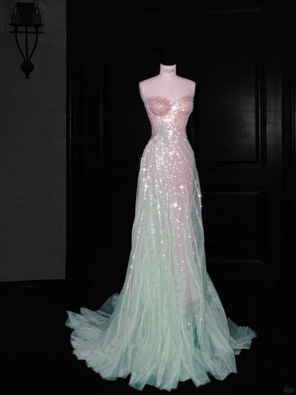 Fairy Mint Green A-Line Sweetheart Glitter Tulle Dress Prom Evening Dress L462