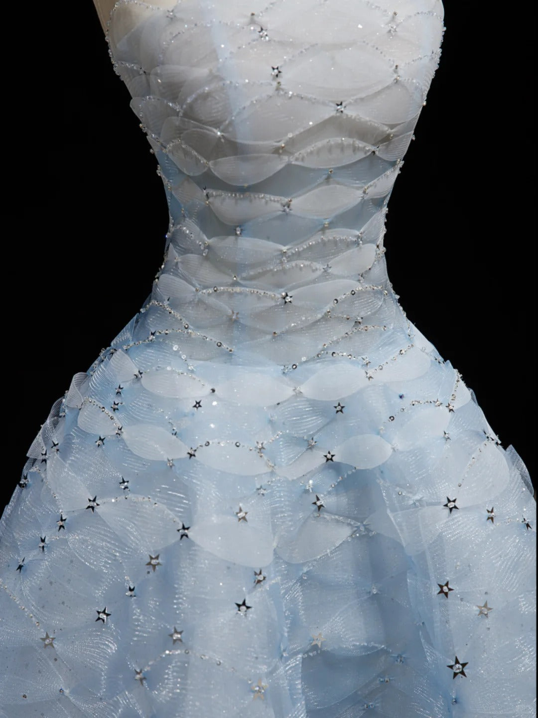Dreamy Light Blue Ball Gown Strapless Sequins Beaded Tulle Dress Prom Quinceanera Dress 16 L463