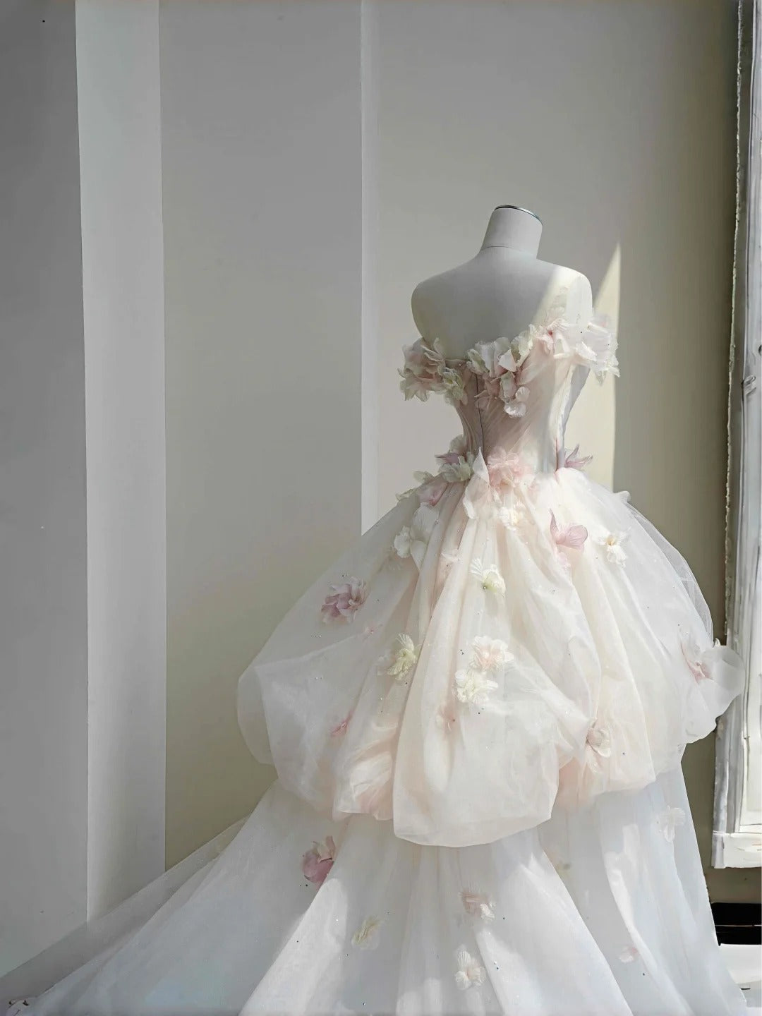 Princess Pink Ball Gown Strapless Appliques Rhinestone Tulle Dress Prom Quinceanera Dress 16 L466