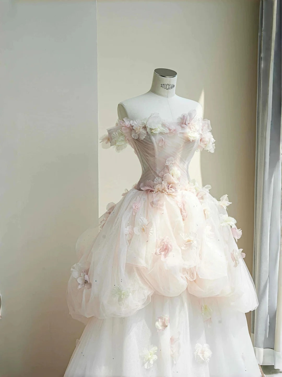 Princess Pink Ball Gown Strapless Appliques Rhinestone Tulle Dress Prom Quinceanera Dress 16 L466