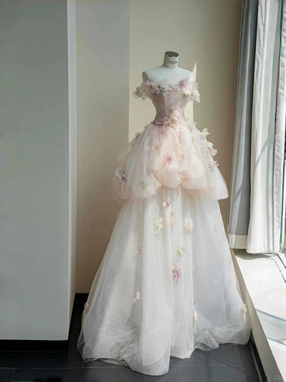 Princess Pink Ball Gown Strapless Appliques Rhinestone Tulle Dress Prom Quinceanera Dress 16 L466