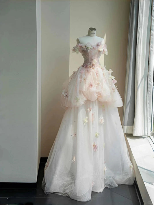 Princess Pink Ball Gown Strapless Appliques Rhinestone Tulle Dress Prom Quinceanera Dress 16 L466