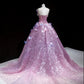 Dreamy Purple Mermaid V-Neck Rhinestone Beaded Appliques Train Tulle Dress Prom Evening Dress L467