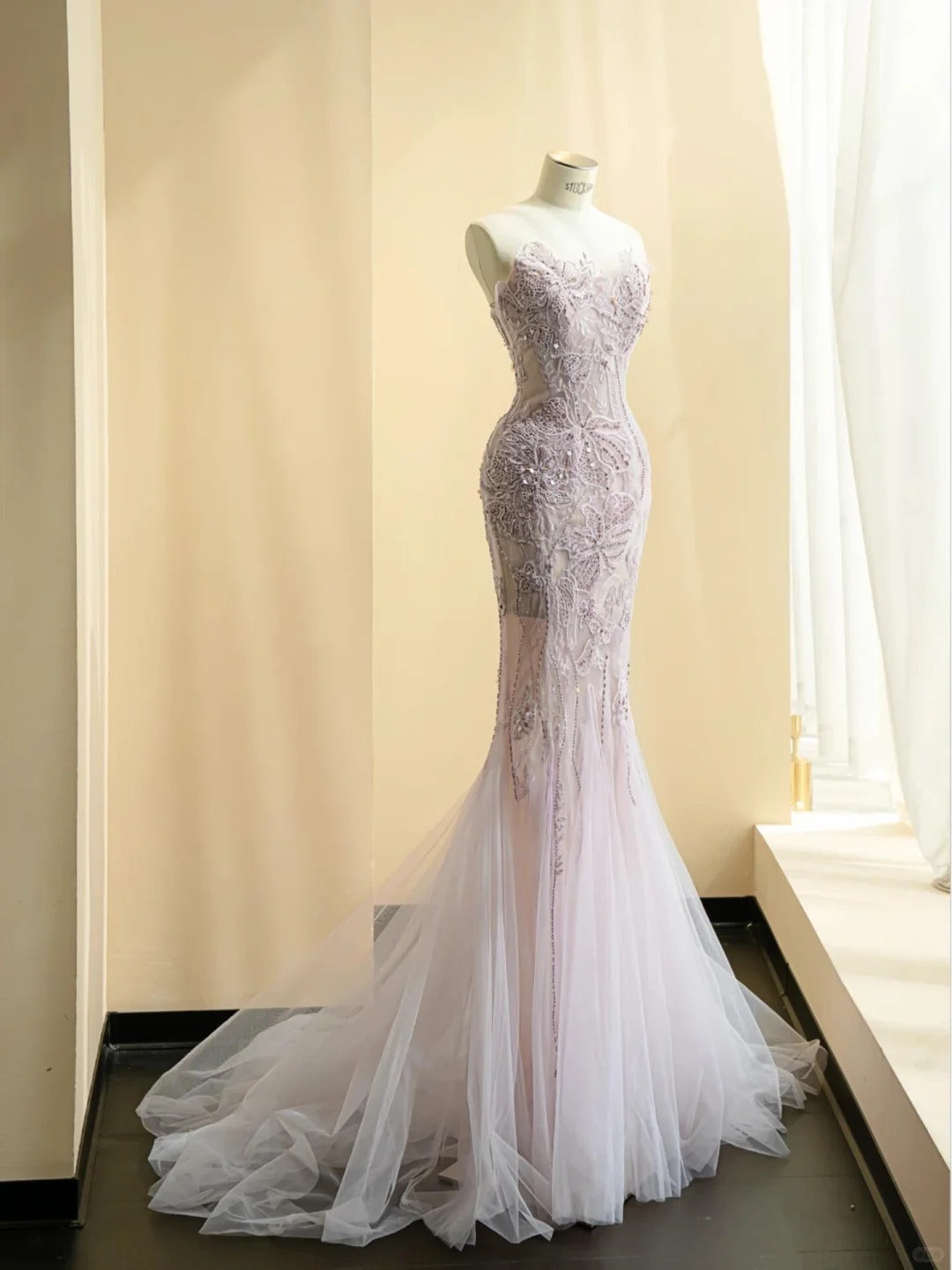 Sweet Light Pink Mermaid Sweetheart Appliques Sequins Tulle Dress Prom Dress Evening Dress L469