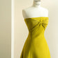 Modest Bright Yellow Strapless Bow Ruched Matte Satin Dress Prom Dress Evening Dress L471