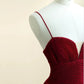 Chic Burgundy A-Line Spaghetti Strap Ruched Satin Dress Prom Evening Dress L473