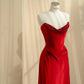 Classy Red A-Line Strapless Rhinestone Satin Dress Prom Dress Evening Dress L476