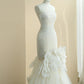 Elegant White Tulle Wedding Dress Strapless Mermaid Handmade Flowers Garden Wedding Dress L478