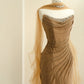 Chic Champagne Sheath Strapless Rhinestone Ruched Tulle Dress Prom Dress Evening Dress L479