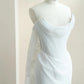 Modest White Mermaid Strapless Appliques Lace Train Satin Dress Prom Dress Evening Dress L481