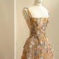 Princess Nude A-Line Spaghetti Strap Floral Appliques Tulle Dress Prom Dress Evening Dress L482