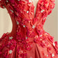 Romantic Red Ball Gown Sweetheart Appliques Rhinestone Matte Satin Dress Quinceanera Dress 16 L483