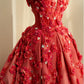 Romantic Red Ball Gown Sweetheart Appliques Rhinestone Matte Satin Dress Quinceanera Dress 16 L483