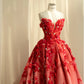 Romantic Red Ball Gown Sweetheart Appliques Rhinestone Matte Satin Dress Quinceanera Dress 16 L483