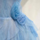 Princess Light Blue A-Line Asymmetrical Neck Handmade Flowers Ruffled Tulle Dress Prom Evening Dress L484
