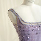 Pretty Young Purple Sheath Square Rhinestone Sequins Tiered Tulle Dress Prom Evening Dress L486