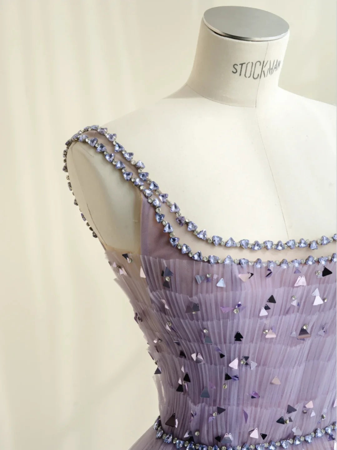 Pretty Young Purple Sheath Square Rhinestone Sequins Tiered Tulle Dress Prom Evening Dress L486