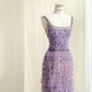 Pretty Young Purple Sheath Square Rhinestone Sequins Tiered Tulle Dress Prom Evening Dress L486