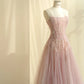Pretty Pink A-Line Strapless Appliques Sequins Tulle Dress Prom Dress Evening Dress L487