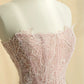 Pretty Pink A-Line Strapless Appliques Sequins Tulle Dress Prom Dress Evening Dress L487