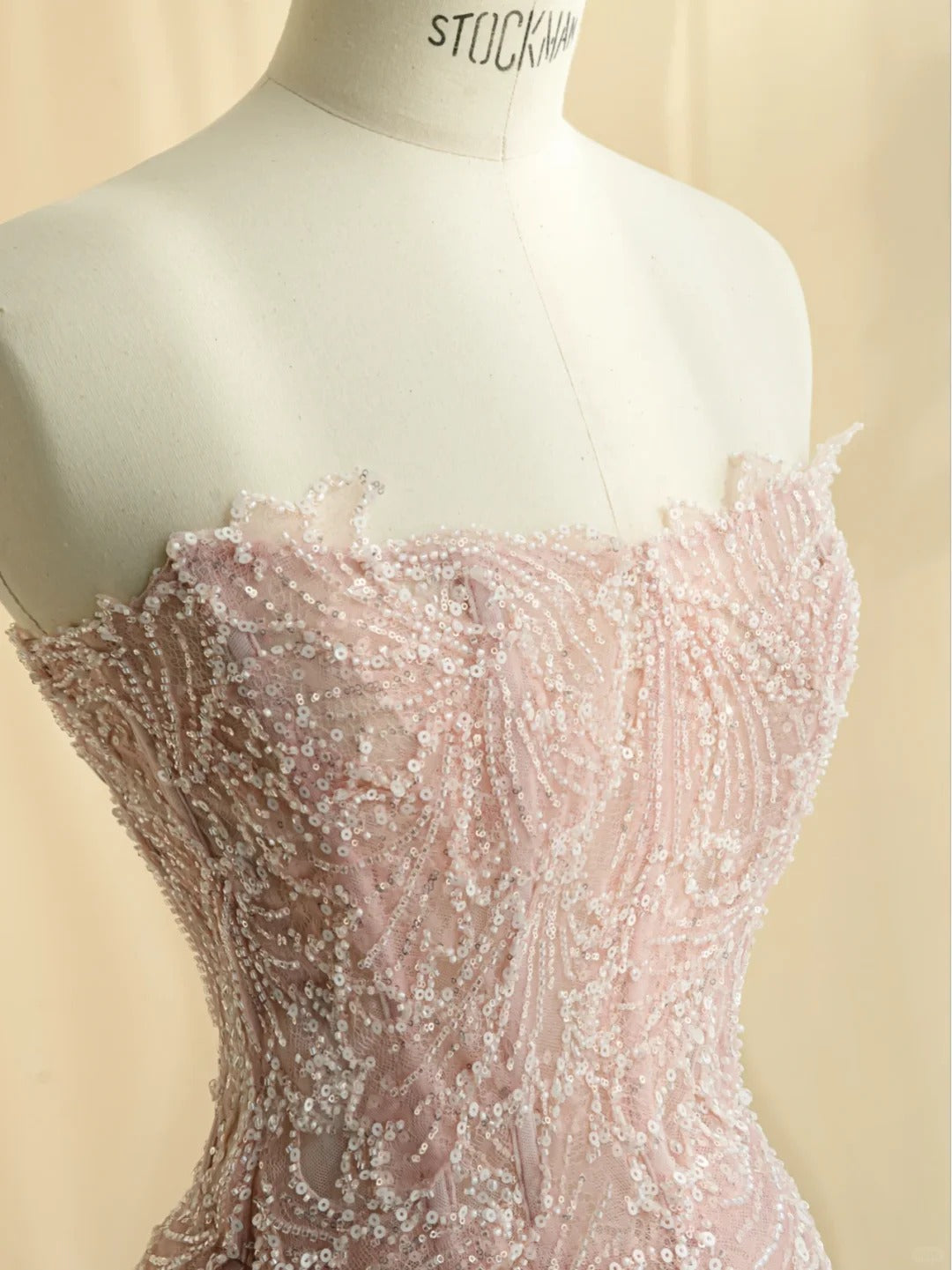Pretty Pink A-Line Strapless Appliques Sequins Tulle Dress Prom Dress Evening Dress L487