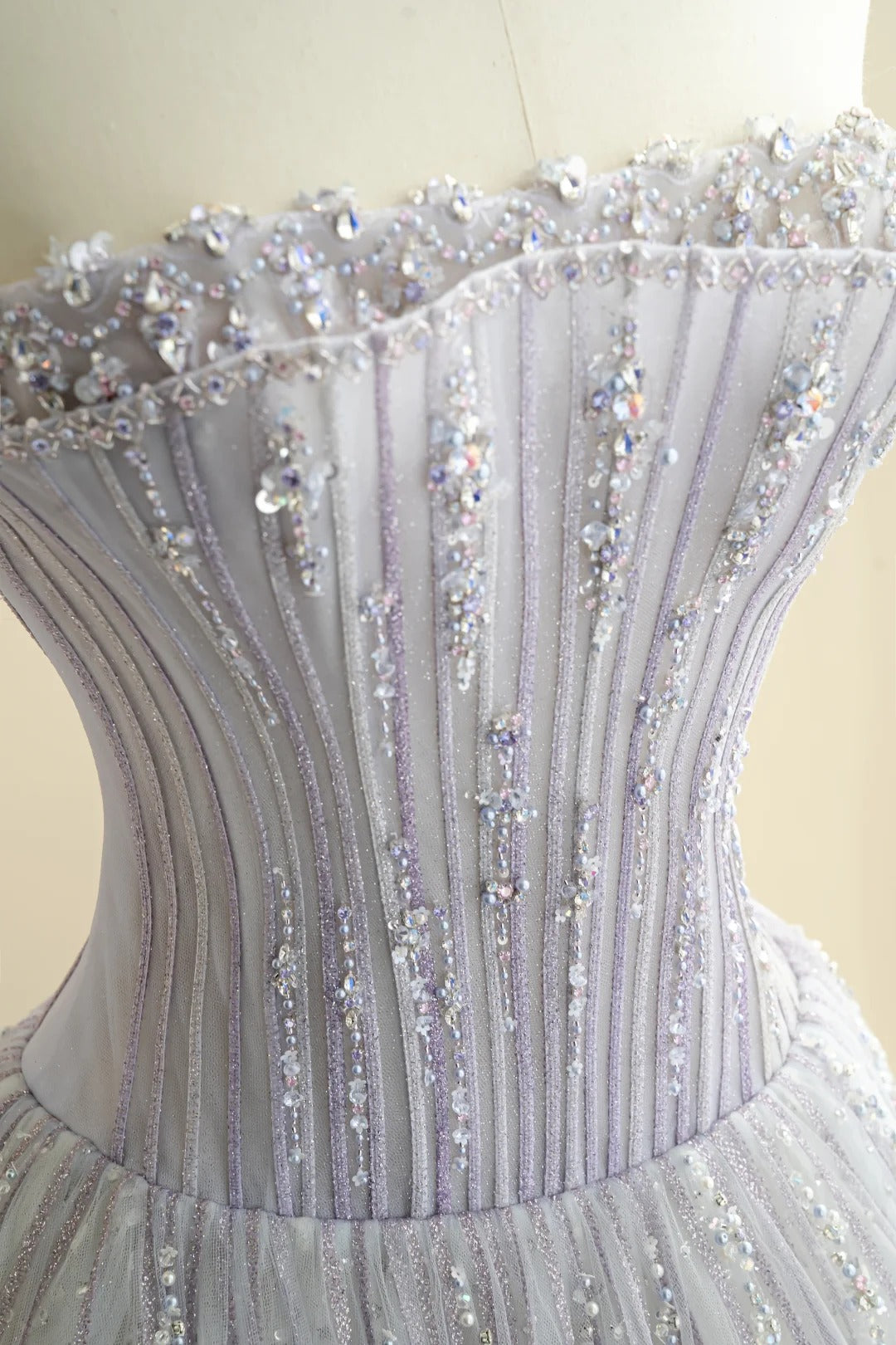 Fairy Young Purple A-Line Strapless Beaded Appliques Rhinestone Tulle Dress Prom Evening Dress L489