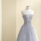 Fairy Young Purple A-Line Strapless Beaded Appliques Rhinestone Tulle Dress Prom Evening Dress L489