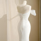 Elegant White Mermaid Sweetheart Bow Matte Satin Dress Prom Dress Evening Dress L490