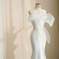 Elegant White Mermaid Sweetheart Bow Matte Satin Dress Prom Dress Evening Dress L490