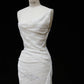 Pretty White Mermaid Asymmetrical Neck Lace Appliques Ruched Tulle Dress Prom Evening Dress L494