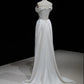 Chic White Sheath Off-The-Shoulder Ruched Train Satin Dress Prom Dress Evening Dress L495