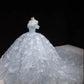 Princess Light Blue Ball Gown Off-The-Shoulder Sequins Beaded Tulle Dress  Quinceanera Dress 16 L498