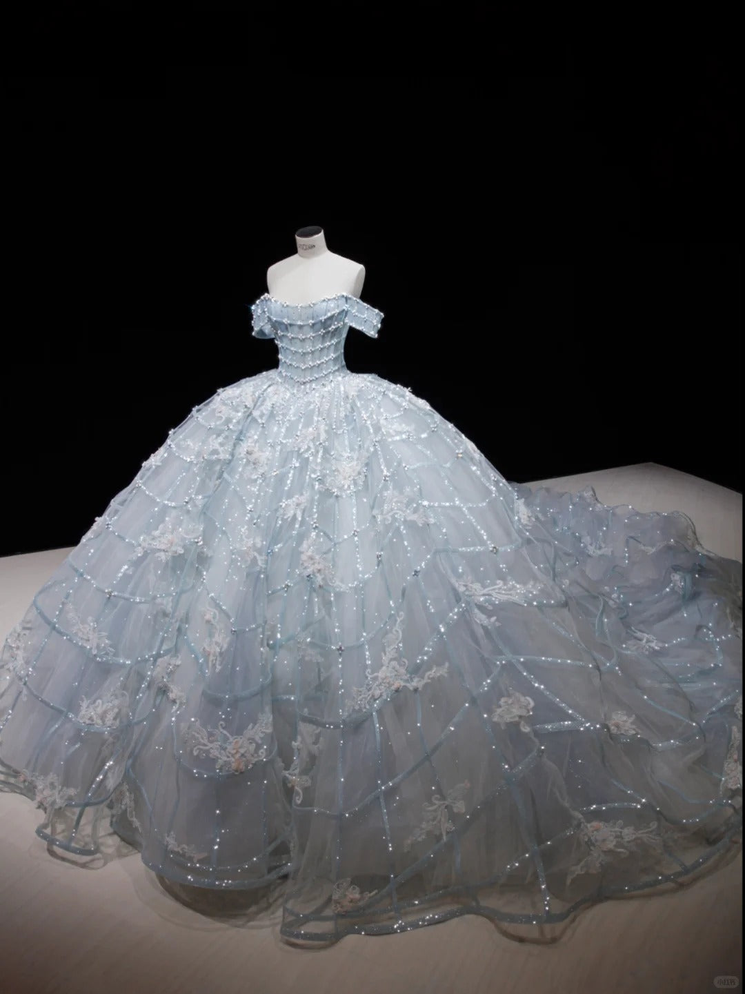 Princess Light Blue Ball Gown Off-The-Shoulder Sequins Beaded Tulle Dress  Quinceanera Dress 16 L498
