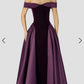 Classy Purple A-Line Dress Off-The-Shoulder Satin Dress Prom Dress L50