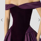 Classy Purple A-Line Dress Off-The-Shoulder Satin Dress Prom Dress L50