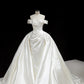 Elegant White Satin Wedding Dress Off-The-Shoulder Ball Gown Ruched Garden Wedding Dress L501