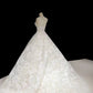Modest White Tulle Wedding Dress Off-The-Shoulder Ball Gown Lace Appliques Garden Wedding Dress L503
