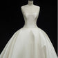 Elegant White Satin Wedding Dress Spaghetti Strap Ball Gown Ruched Church Wedding Dress L504