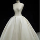 Elegant White Satin Wedding Dress Spaghetti Strap Ball Gown Ruched Church Wedding Dress L504
