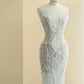 Modest White Tulle Wedding Dress Strapless Mermaid Beaded Sequins Garden Wedding Dress L506