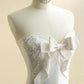 Sweet White A-Line Sweetheart Bow Sequins Beaded Appliques Tulle Dress Prom Evening Dress L507